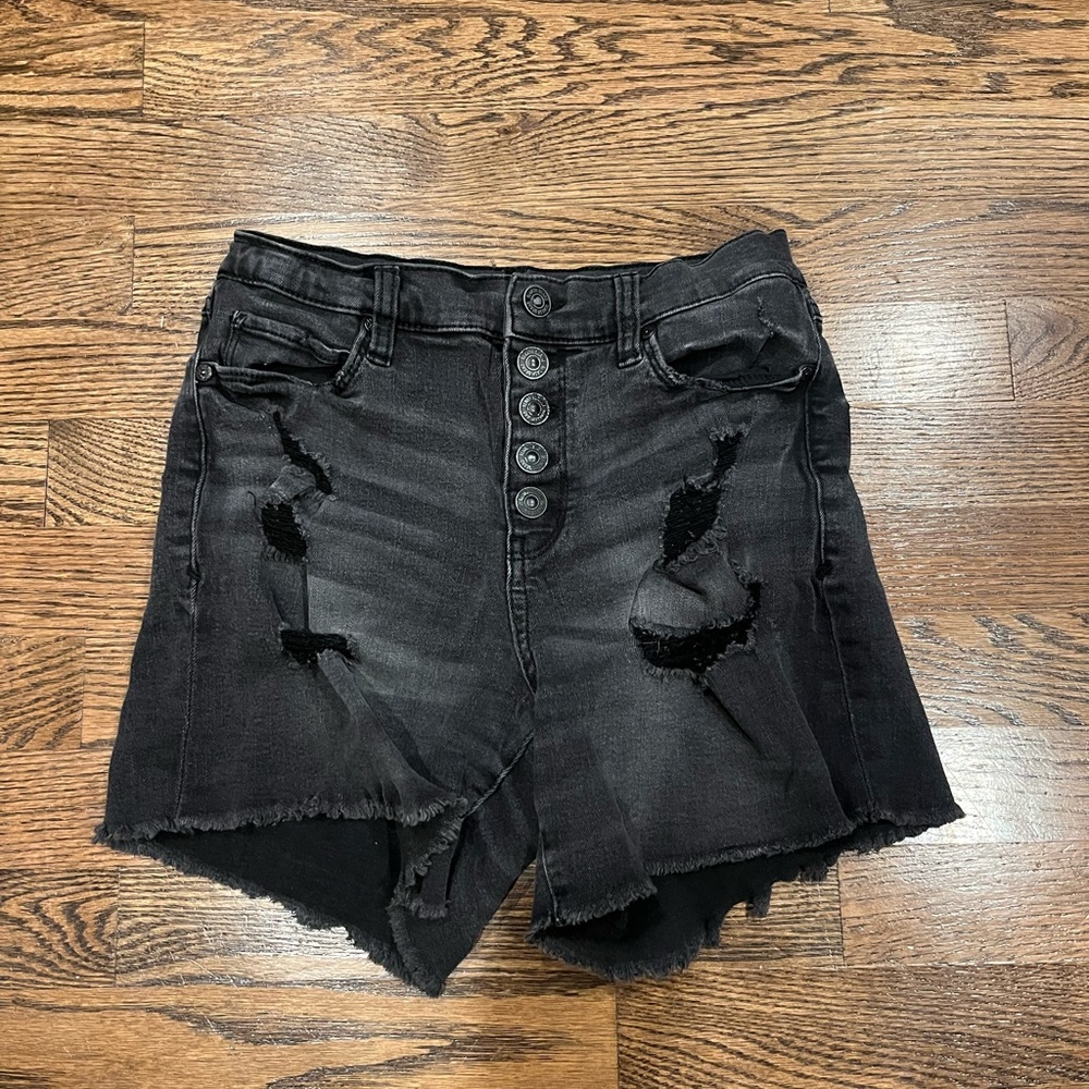American Original Rewash Black Jean Shorts Distressed High-Waisted